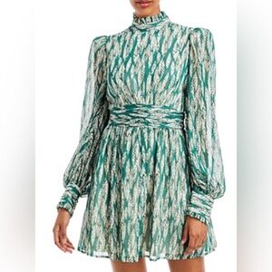 Aqua Teal and White Leaf Pattern Dress